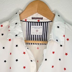 NWT Denim & Flower Cotton Short Sleeve Button Up Shirt - 4th of July - Size Lg